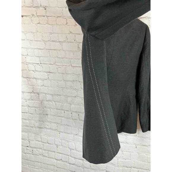 LE SUIT black linen blend lined stitch open front classic jacket cardigan 10 - Picture 8 of 8